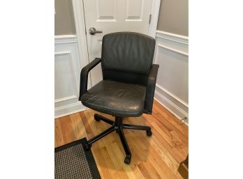 Leather & Black Metal Office Chair On Caster Feet