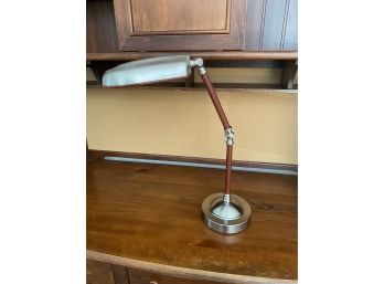 Brushed Chrome And Wood Tone Adjustable Desk Lamp