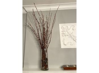 Tall Glass Vase W Pussy Willow Arrangement