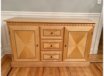 Light Oak Tone Credenza With Marquetry Accents