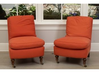 Pair Of Burnt Orange Lee Industries Slipper Chairs