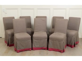 Set Of Eight Slipcovered Dining Chairs