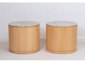 Pair Of Round Marble Top End Tables