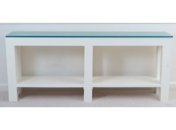 Substantial White Console Table With Glass Top