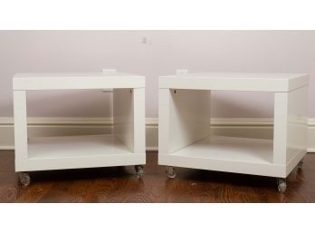 Pair Of Modernist Bedside Tables On Casters