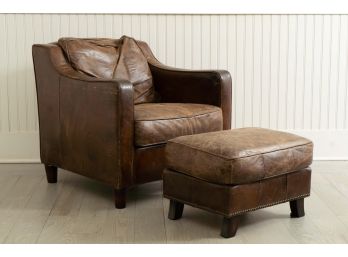 Brown Leather Armchair With Ottoman