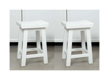 Pair Of White Painted Lacquer Stools