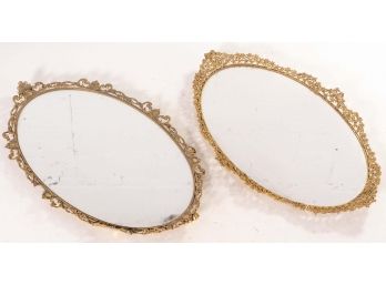 Pair Of Mirrored Gilt Metal Edge Trays