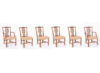 Set Of Six Finely Carved Filigree Back Dining Chairs