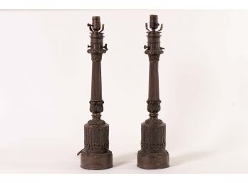 Pair Of French Antique Bronze Lamps