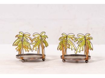 Pair Of Beaded Palm Tree Wine Bottle Coasters