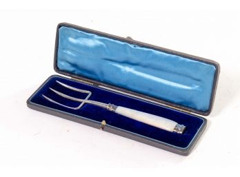 English Hallmarked Silver & Mother Of Pearl Carving Fork