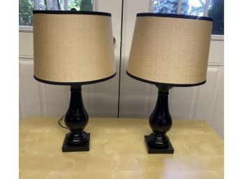 Pair Of Modern Black Lamps With Natural Shades