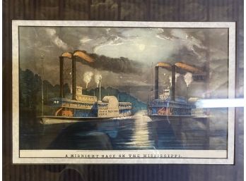 The Midnight Race On The Mississippi Framed Print