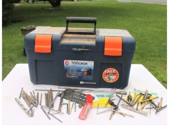 Toolbox Full Of Drill Bits With Masonry, Carpentry And Steel Bits