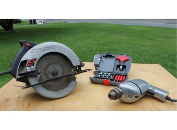 2.3 HP Model 5150 Skill Saw, Craftsman 3/8' Corded Drill & Eddie Bauer Flashlight Combo Tool Kit