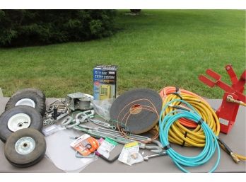 Mixed Hardware Lot Including Keyless Entry System, Tornado Drywall Mounts, Air Compressor Hoses, Etc