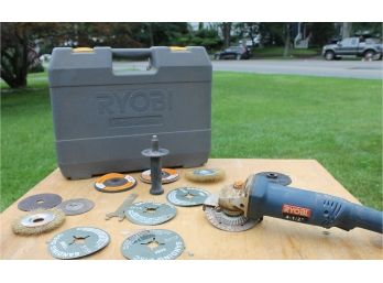 Ryobi 4 1/2' Angle Grinder With Various Attachments & Case