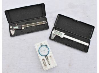 Pair Of Electronic Digital Calipers In Cases With Shars Pressure Gauge