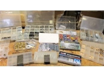 Huge Lot Of Twelve Storage Containers With Nuts, Bolts, Washers, Screws, Grommets, O Rings, Cotter Pins, Etc