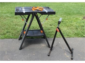 Worx Model Wx051 Collapsible Worktable With Clamps & Adjustable Roller Stand