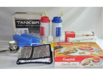 Mixed Lot Campbell's Snacker Set, Tanker Thermo Cups, Potato Ricer And Tea Candy Holder