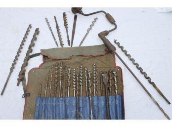 Vintage Sweep Ratcheting Hand Drill Auger Bit Brace Tool And Bits