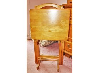 Set Of Four Wood Folding T. V. Trays With Stand