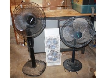 Two Oscillating Floor Fans And One Window Fan