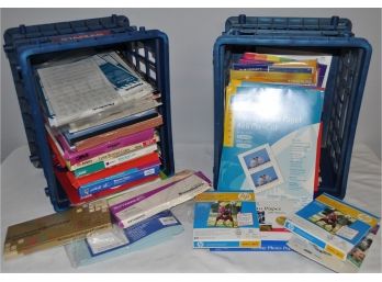 Two Full Crates Of Various Computer Paper, Grid Paper, Labels, Card Stock, Etc