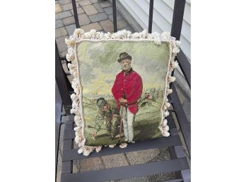 Exquisite High End Needlepoint Pillow With Elegant Gentleman.