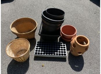 Assorted Pots,Buckets And Wicker Baskets.