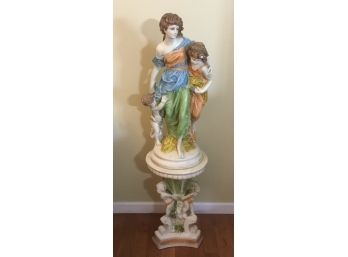 Vintage Colorful Statue & Pedestal