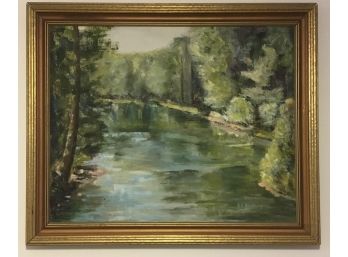 Signed Oil On Canvas, BK Bradbury, Lake Scene