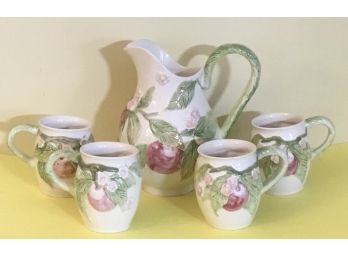 Vintage Portugal Apple Pitcher & 4 Mugs