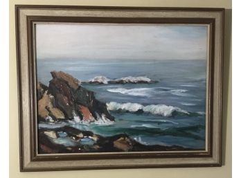 Vintage Oil On Board, Water On Rocks