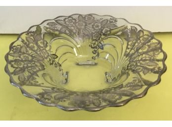 Antique Sterling Silver Overlay Scalloped Bowl