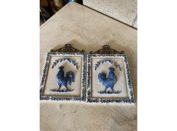 Set Of 2 Rooster Plaque Decorations