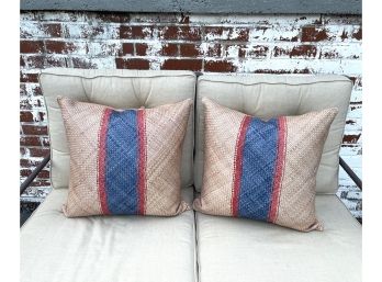 Handwoven Leather Down & Goose Fill Pillows By Lance Woven - A  Pair ( Retail $875 Each)