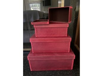 Global Views Wrapped Leather Stackable Storage Boxes In Crimson   - Set Of 4