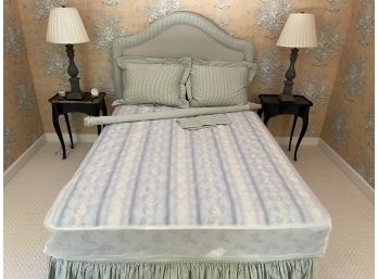 Upholstered Headboard W Matching Bedskirt & Pillows, Bed Frame, Boxspring & Sealy Posturepedic Mattress