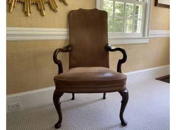 Hickory Chair Suede Gooseneck Arm Chair W Brass Nailhead Trim