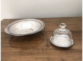 Frank M Whiting Pierced Sterling Silver Candy Dish, Mini Glass Dome W Underplate