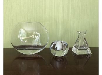 Three Contemporary Pieces Of Crystal Including One Tiffany & Co.