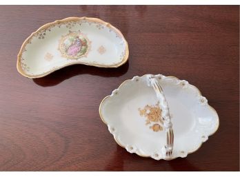 Limoges France Porcelain Basket,  Royal Vienna Courting Couple Crescent Shape Dish