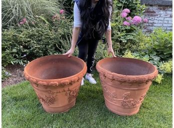 Large Grape Vine Design Lightweight Garden Pots In Faux Terra- Cotta Finish - A Pair