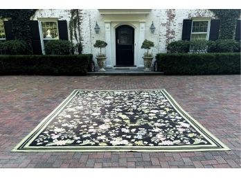 10 X 14 Needlepoint Azm Floral Hand- Knotted Wool Black Green Area Rug By Bokara Rug Co.