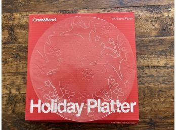 Crate & Barrel 13- Inch Reindeer Round Glass Platter 1 Of 2