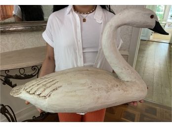 Signed Large Carved Wood Trumpeter Swan Decoy