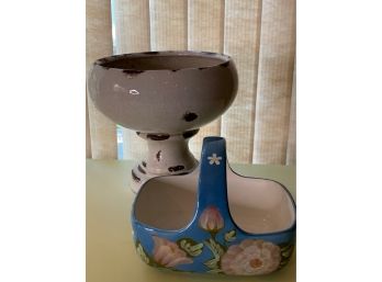 Lot Of 2 Decor Pieces - Ceramic Planter & Basket